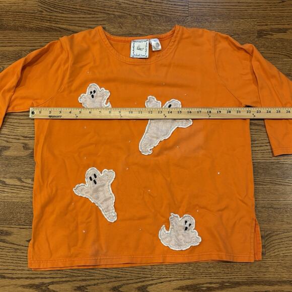 Vintage Michael Simon Top XL Halloween Ghosts Orange Appliqué Double Sided - Picture 9 of 12